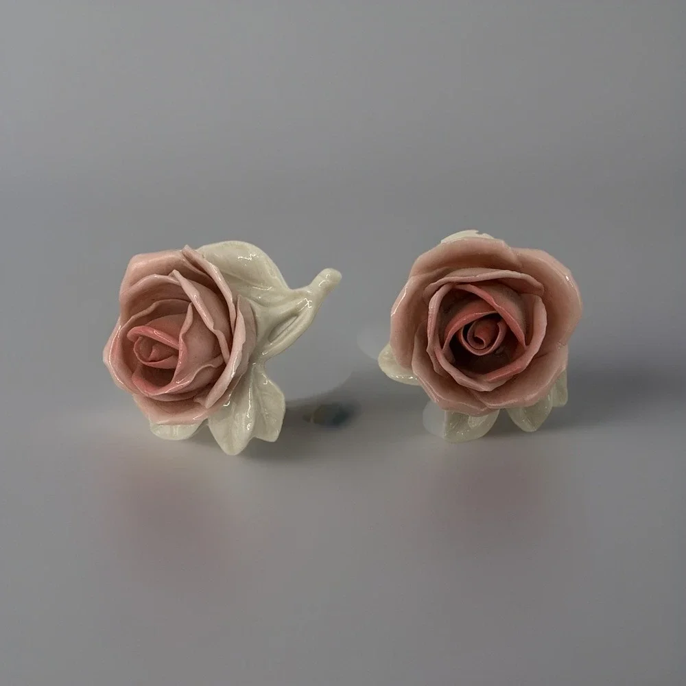 2 Antique Karl Ens Porcelain 2 Pink Roses - Made in Volkstedt Germany